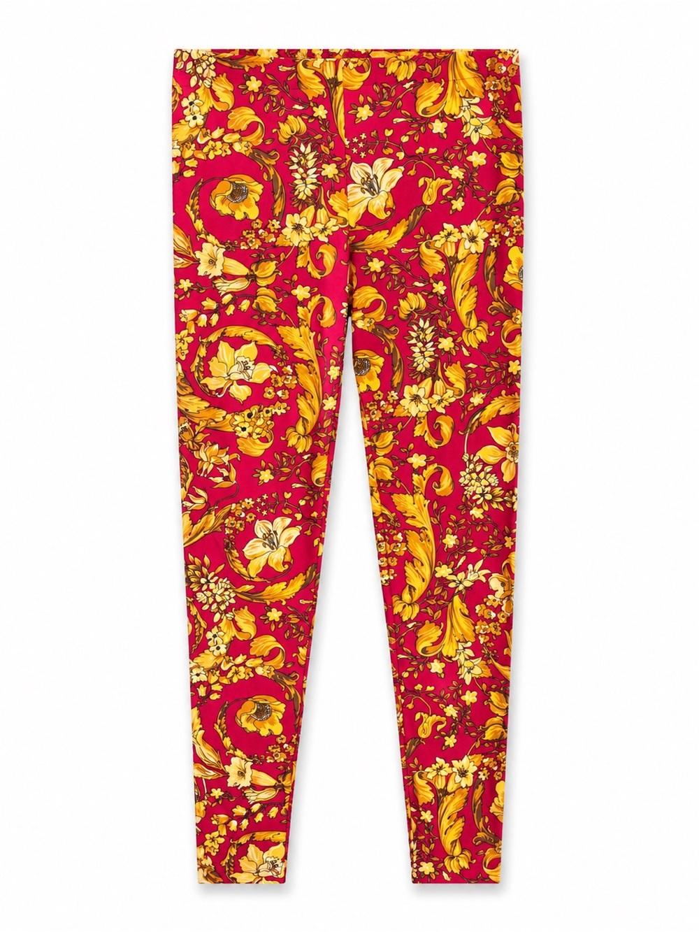 Versace Red & Yellow Baroque Floral Leggings